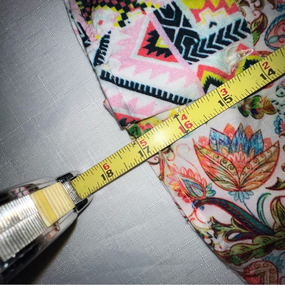 Tolani Collection Blouse Short Sleeve Button Down Paisley Blue White Stripe XXS - Picture 14 of 14